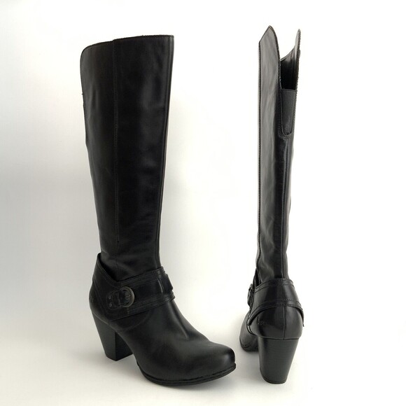 BOC by Born Boots 7.5M Black Tall Leather Harness Buckle Zip Up - Picture 3 of 12